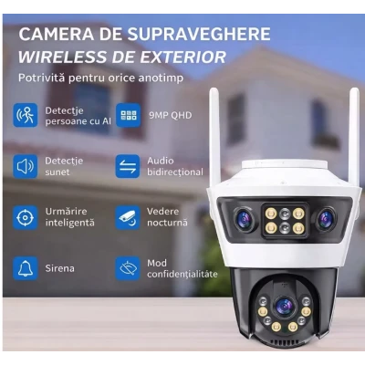 Camera de supraveghere WiFi Jortan 6 de 9MP tip (3+3+3) Full HD exterior sau interior senzor de miscare