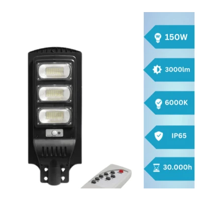 Lampa solara stradala LED de 150W IP65 6000k cu senzor si telecomanda 3 CASETE