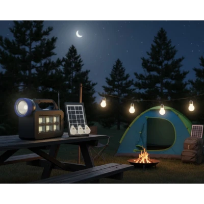 Kit lampa solara JORTAN cu 3 becuri putere 20W T08 cu radio