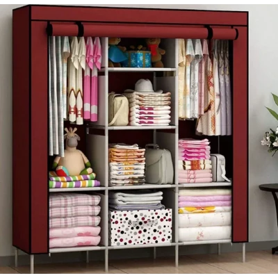 Dulap textil 3 compartimente pentru haine inchidere prin fermoar 130 x 45 x 170 cm