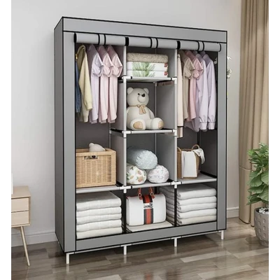 Dulap textil 3 compartimente pentru haine inchidere prin fermoar 130 x 45 x 170 cm