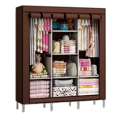 Dulap textil 3 compartimente pentru haine inchidere prin fermoar 130 x 45 x 170 cm