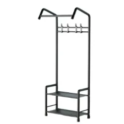 UB Cuier pentru hol cu 2 rafturi structura metalica stil industrial negru 60×32×166