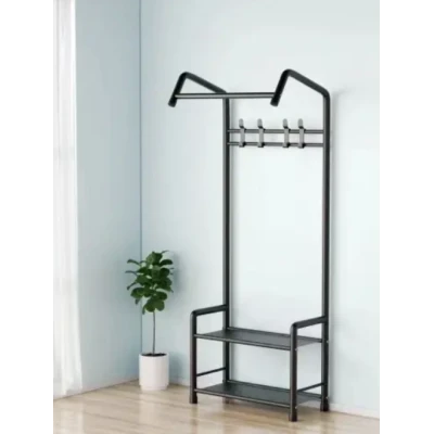 UB Cuier pentru hol cu 2 rafturi structura metalica stil industrial negru 60×32×166