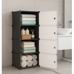 UB Dulap modular cu 5 compartimente design modern alb/negru 42×28×152