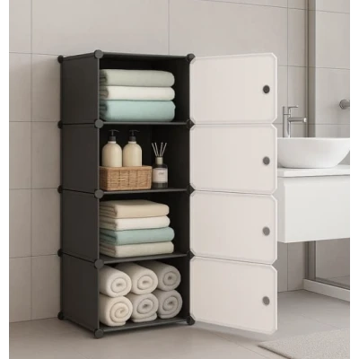 UB Dulap modular cu 5 compartimente design modern alb/negru 42×28×152
