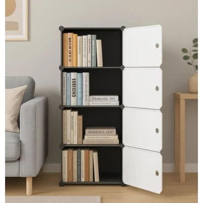 UB Dulap modular cu 5 compartimente design modern alb/negru 42×28×152
