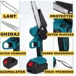 Mini Drujba electrica portabila cu 2 acumulatori 48V Li ion 1500 mAh 2 Lanturi