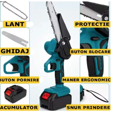 Mini Drujba electrica portabila cu 2 acumulatori 48V Li ion 1500 mAh 2 Lanturi