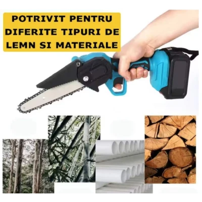 Mini Drujba electrica portabila cu 2 acumulatori 48V Li ion 1500 mAh 2 Lanturi
