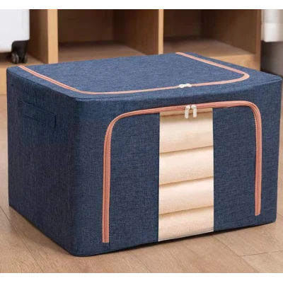 Pachet de 3 cosuri de depozitare pentru haine pliabile pentru organizatoare de dulap 24L/66L/100L Albastru Inchis