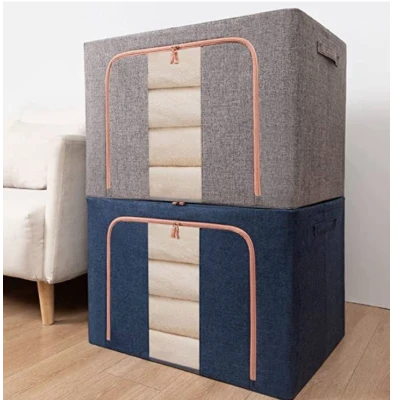 Pachet de 3 cosuri de depozitare pentru haine pliabile pentru organizatoare de dulap 24L/66L/100L Albastru Inchis