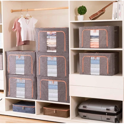 UB Pachet de 3 cosuri de depozitare pentru haine pliabile pentru organizatoare de dulap 24L/66L/100L GRI