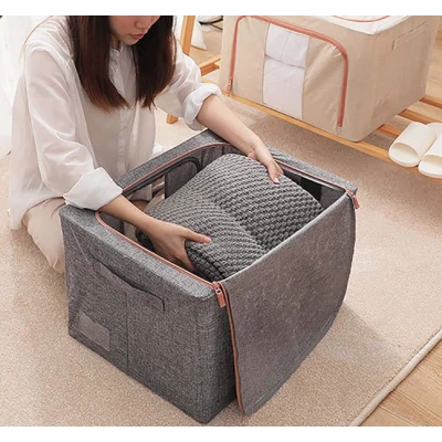 Pachet de 3 cosuri de depozitare pentru haine pliabile pentru organizatoare de dulap 24L/66L/100L Albastru Inchis