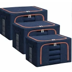 Pachet de 3 cosuri de depozitare pentru haine pliabile pentru organizatoare de dulap 24L/66L/100L Albastru Inchis