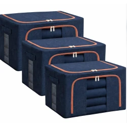 Pachet de 3 cosuri de depozitare pentru haine pliabile pentru organizatoare de dulap 24L/66L/100L Albastru Inchis