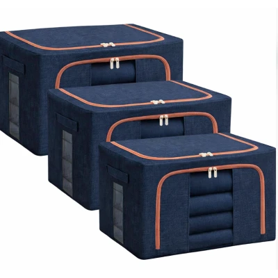 Pachet de 3 cosuri de depozitare pentru haine pliabile pentru organizatoare de dulap 24L/66L/100L Albastru Inchis