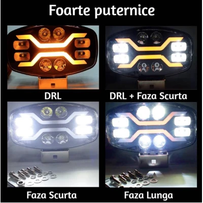 Proiector auto LED 9 inch 120W de 22000LM pozitie faza avarii 12V/24V pentru camioane utilaje