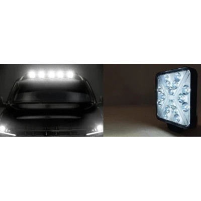 Proiector LED auto compact 48W alb + galben flash 16 LED 12/24V PATRAT
