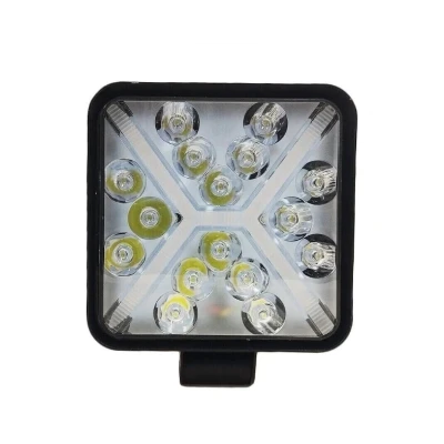 Proiector LED auto compact 48W alb + galben flash 16 LED 12/24V PATRAT