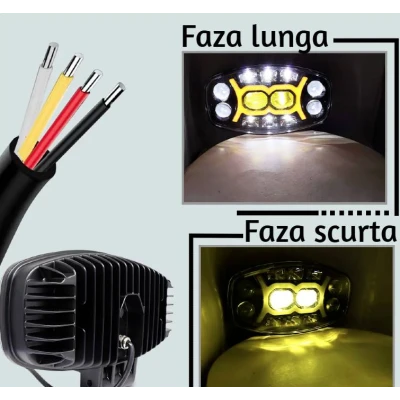 Proiector led auto Spider de 9 inch 12V/24V Off Road camion utilaje lupa alb + galben