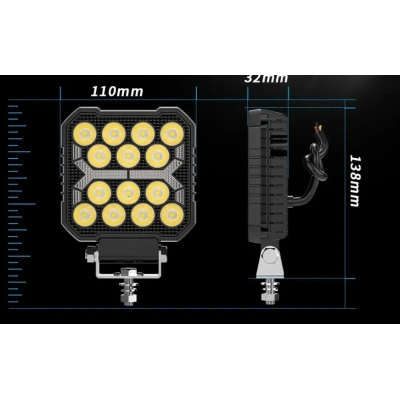 Proiector auto 14 LED Patrat 4inch alb si galben 12/24V IP67