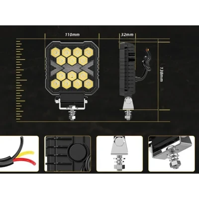 Proiector auto 14 LED Patrat 4inch alb si galben 12/24V IP67 cu sageti 26W
