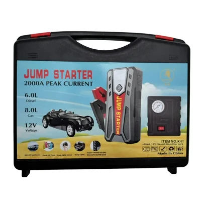 Starter auto portabil K41 de 12V cu compresor 18000mAh 2000A Power Bank lanterna LED