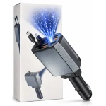 Incarcator Auto 4 in 1 cu cabluri retractabile USB + Type C + lightning ZTB A26 lumina cer instelat
