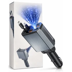 Incarcator Auto 4 in 1 cu cabluri retractabile USB + Type C + lightning ZTB A26 lumina cer instelat