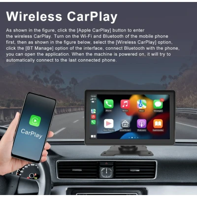 Navigatie 10inch Ecran Auto Portabil cu wireless CarPlay si android auto bluetooth FM transmitator intrare camera Marsarier 12V