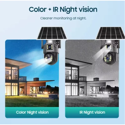 Camera de supraveghere video dubla 4G rezolutie 8MP 4K cu Panou Solar inclus GRI 12 LED