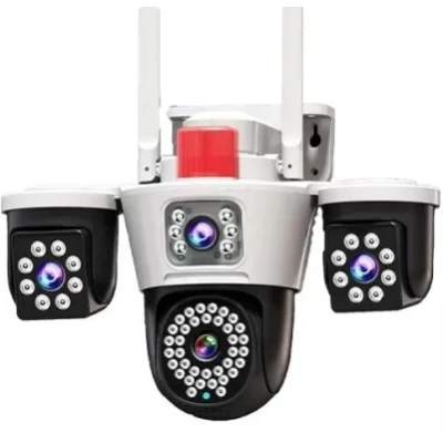 Camera de supraveghere WiFi Tripla 8MP  cu 3 Lentile Vedere Nocturna LED Detectie Miscare ALBA
