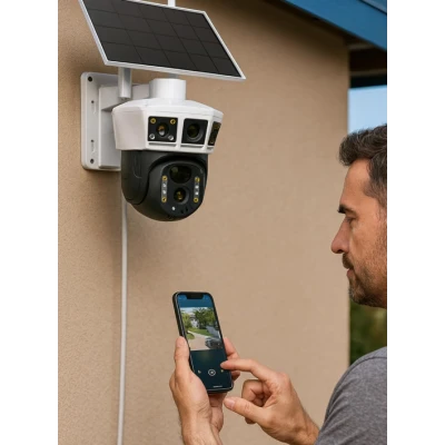 Camera de supraveghere solara WiFi 8MP 4K cu Panou Solar 14 LED PTZ Rotire Automata Vedere Nocturna Detectie Miscare