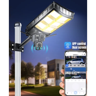 Lampa solara stradala cu camera supraveghere incorporata 4G 8MP 4K Vedere Nocturna Detectie Miscare