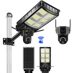 Lampa solara stradala cu camera supraveghere incorporata 4G 8MP 4K Vedere Nocturna Detectie Miscare