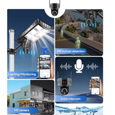 Lampa solara stradala cu camera supraveghere incorporata 4G 8MP 4K Vedere Nocturna Detectie Miscare