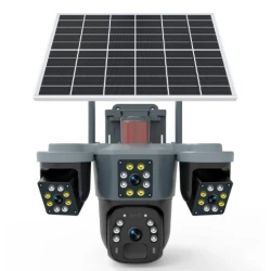 Camera de supraveghere cu panou solar si 4 lentile 4G cu senzor miscare si alarma GRI leduri multiple