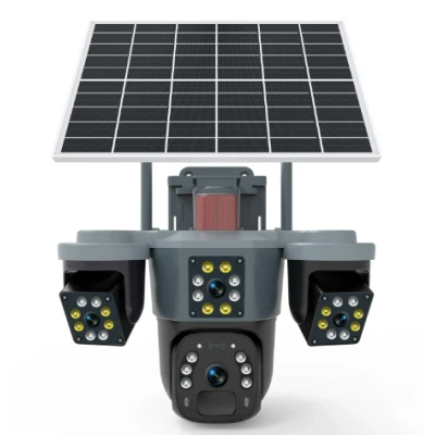 Camera de supraveghere cu panou solar si 4 lentile 4G cu senzor miscare si alarma GRI leduri multiple