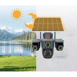 Camera de supraveghere cu panou solar si 4 lentile 4G cu senzor miscare si alarma GRI leduri multiple