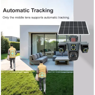 Camera de supraveghere cu panou solar si 4 lentile 4G cu senzor miscare si alarma GRI leduri multiple