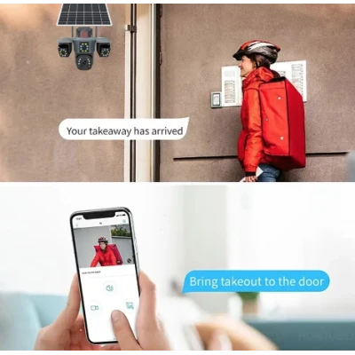 Camera de supraveghere cu panou solar si 4 lentile 4G cu senzor miscare si alarma GRI leduri multiple