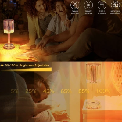 Lampa acrilica tip cristal RGB 16 culori reincarcabila USB control tactil si telecomanda