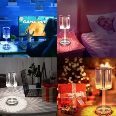 Lampa acrilica tip cristal RGB 16 culori reincarcabila USB control tactil si telecomanda