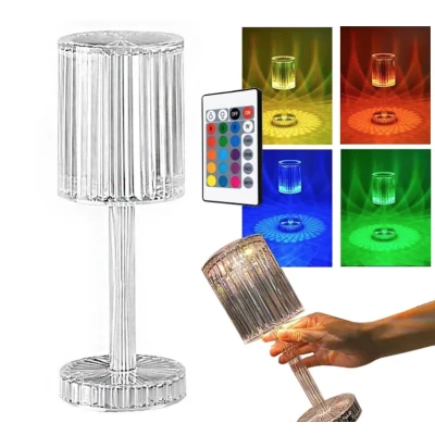 Lampa acrilica tip cristal RGB 16 culori reincarcabila USB control tactil si telecomanda