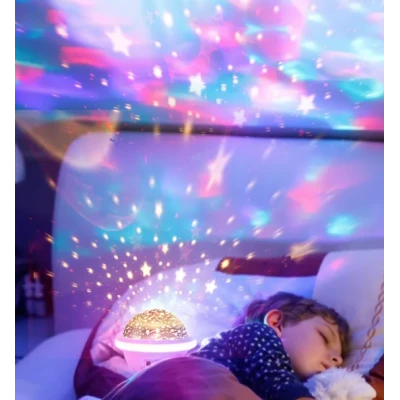 Proiector rotativ cu stele si luna cu functie de rotatie la 360 grade colorat pentru copii