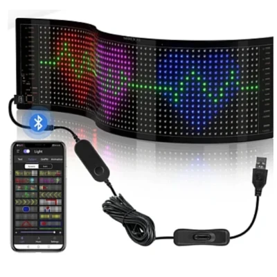 Panou auto afisaj cu led flexibil RGB programabil prin bluetooth si telecomanda 150cm