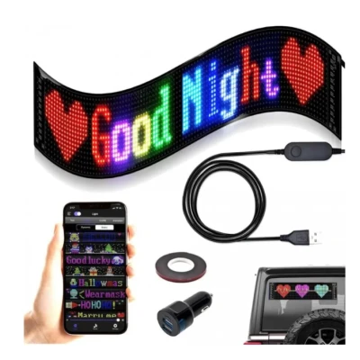 Panou auto afisaj cu led flexibil RGB programabil prin bluetooth si telecomanda 150cm