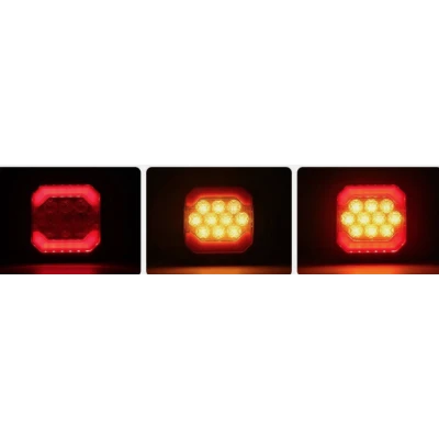 Lampa LED spate auto 12V/24V Stop + Pozitie design patrat lumina rosie si portocalie