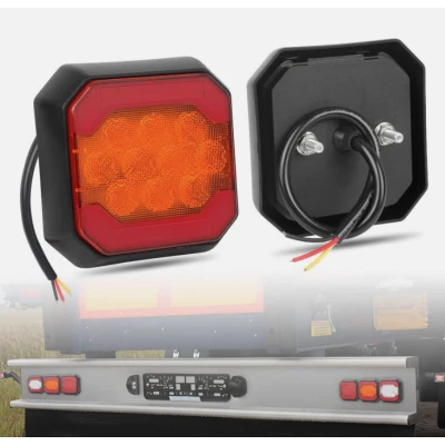 Lampa LED spate auto 12V/24V Stop + Pozitie design patrat lumina rosie si portocalie